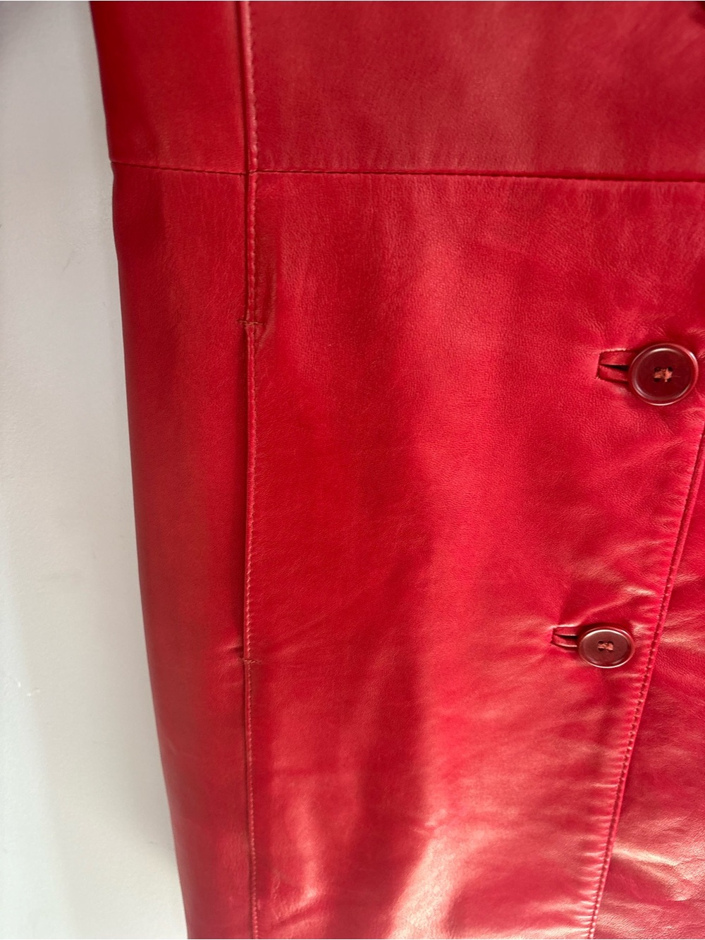 Danier Red Leather 3/4 length Button-Front Coat - Picture 4 of 5